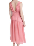 *NWT Vince V-Neck Sleeveless Smocked Textured Tencel Midi Dress, Size 2XL