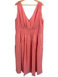 *NWT Vince V-Neck Sleeveless Smocked Textured Tencel Midi Dress, Size 2XL