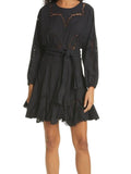 *Rhode Resort Ella Cotton Eyelet Dolman Long Sleeve Round Neck Braided Belt Full Mini Dress, Size M