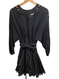 *Rhode Resort Ella Cotton Eyelet Dolman Long Sleeve Round Neck Braided Belt Full Mini Dress, Size M
