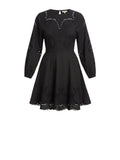 *Rhode Resort Ella Cotton Eyelet Dolman Long Sleeve Round Neck Braided Belt Full Mini Dress, Size M