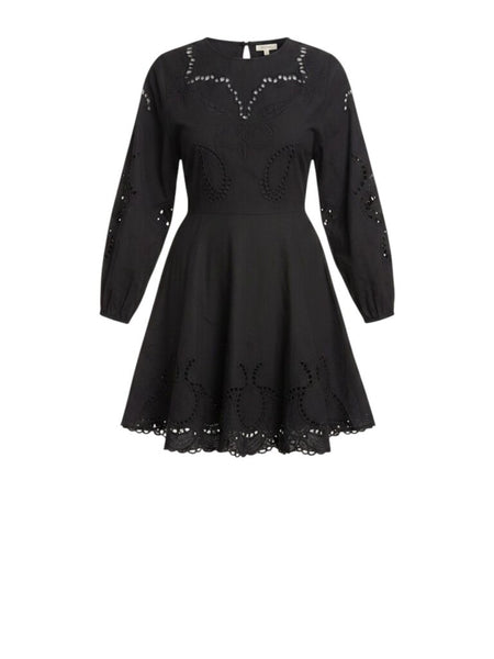 *Rhode Resort Ella Cotton Eyelet Dolman Long Sleeve Round Neck Braided Belt Full Mini Dress, Size M