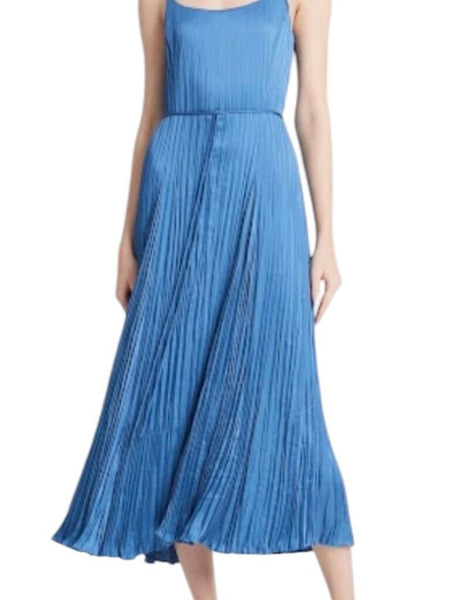 *Vince Pleated Satin Scoop Cami Tie Waist Midi Dress, Size XS