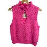 *Ganni Alpaca & Merino Pointelle Knit Sleeveless Ruffle Trim Keyhole Neck Top Sweater Vest, Size XS/S