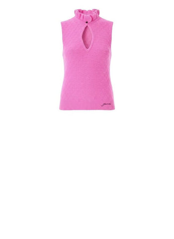 *Ganni Alpaca & Merino Pointelle Knit Sleeveless Ruffle Trim Keyhole Neck Top Sweater Vest, Size XS/S