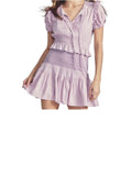 *LoveShackFancy Toto Floral Puff Sleeve Tie Split Neck Smocked Body Mini Dress, Size XS