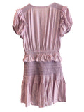 *LoveShackFancy Toto Floral Puff Sleeve Tie Split Neck Smocked Body Mini Dress, Size XS