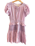 *LoveShackFancy Toto Floral Puff Sleeve Tie Split Neck Smocked Body Mini Dress, Size XS