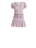 *LoveShackFancy Toto Floral Puff Sleeve Tie Split Neck Smocked Body Mini Dress, Size XS