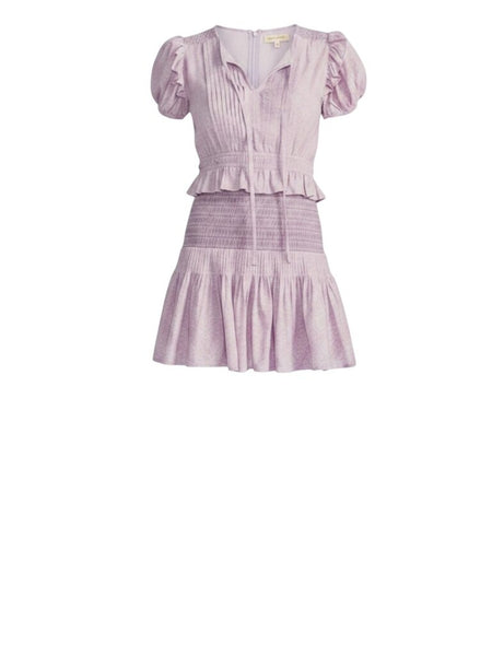 *LoveShackFancy Toto Floral Puff Sleeve Tie Split Neck Smocked Body Mini Dress, Size XS