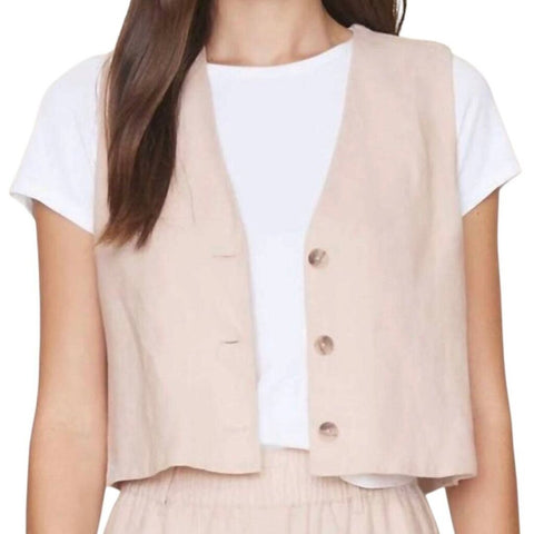 *NWT XiRENA Vida Linen Sleeveless V-Neck Button-Up Vest Top, Size M