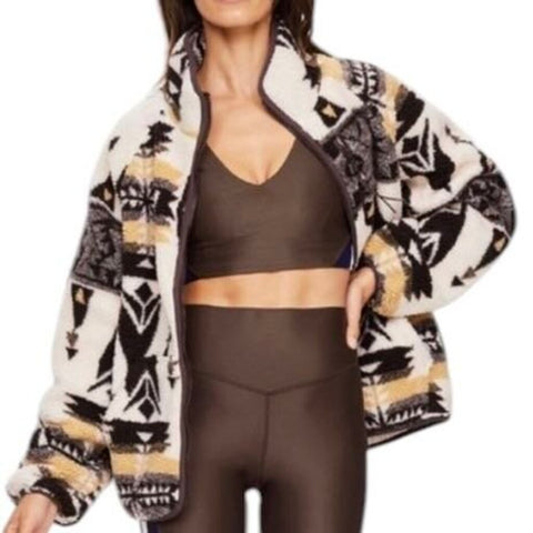 ^The Upside Totem Harlow Printed Fleece Mock Neck Zip-Up Through Jacket, Size S