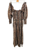 *GANNI Cotton & Silk Leopard Puff Sleeve Square Neck Smocked Bodice Maxi Dress, Size EU40=8