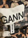 *GANNI Cotton & Silk Leopard Puff Sleeve Square Neck Smocked Bodice Maxi Dress, Size EU40=8