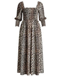 *GANNI Cotton & Silk Leopard Puff Sleeve Square Neck Smocked Bodice Maxi Dress, Size EU40=8