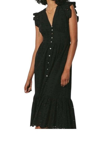 *Cleobella Brielle Cotton Eyelet Ruffle Sleeve V-Neck Button-Up Midi Dress, Size M
