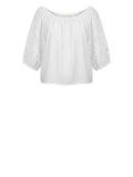 *Kerri Rosenthal Lizzie Cotton Eyelet Hearts Puff Sleeve On/Off Shoulder Drawcord Hem Top, Size S