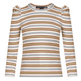 ^Veronica Beard Britney Pima Cotton Ribbed Stripe Puffed Long Sleeve Crew Neck Top, Size M