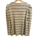 ^Veronica Beard Britney Pima Cotton Ribbed Stripe Puffed Long Sleeve Crew Neck Top, Size M