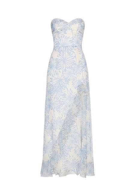*Amanda Uprichard Eden Chiffon Floral Sweetheart Strapless Thigh-High Slit Maxi Dress, Size M