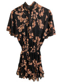 *NWT MISA LA Saffie Chiffon Floral Flutter Sleeve High Neck Tie Back Smocked Waist Mini Dress, Size S