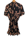 *NWT MISA LA Saffie Chiffon Floral Flutter Sleeve High Neck Tie Back Smocked Waist Mini Dress, Size S