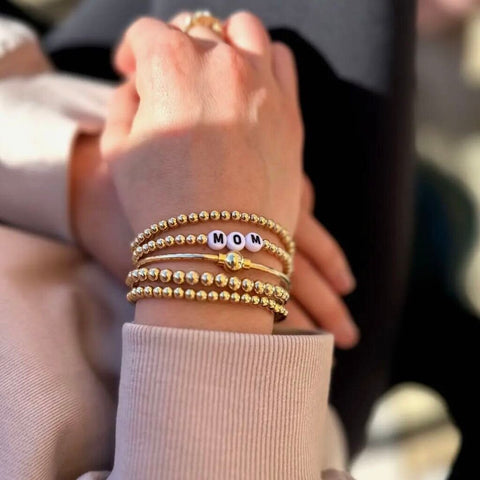 Kylar Mack MOM 4mm 14K Gold-Filled Ball Bead Stretchy Bracelet
