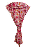 *Poupette St. Barth Floral Ruffle Trim Sleeveless Surplice Tie Wrap Mini Dress, Size L