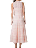 *NWT Akris Punto Cotton & Linen Tweed Organza Stripe Sleeveless Fit Flare Midi Dress w/Slip, Size 4