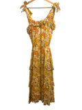 *Cleobella Zane Floral Tie Shoulder Cami Tassel Tie Belt Tiered Midi Dress, Size XS