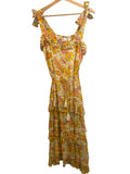 *Cleobella Zane Floral Tie Shoulder Cami Tassel Tie Belt Tiered Midi Dress, Size XS