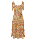 *Cleobella Zane Floral Tie Shoulder Cami Tassel Tie Belt Tiered Midi Dress, Size XS
