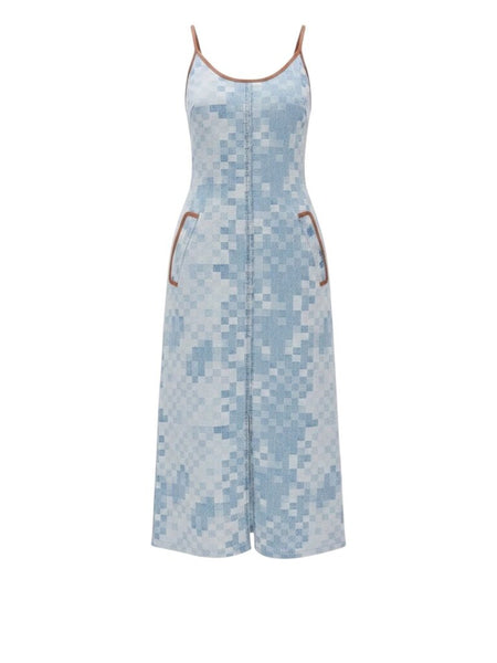 *NWT Ramy Brook Luna Cotton Woven Check Sleeveless Scoop Neck Cami Front Slit Midi Dress, Size 4