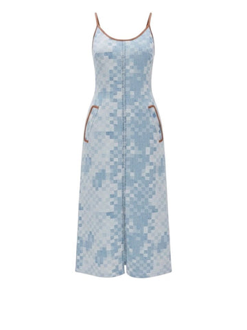 *NWT Ramy Brook Luna Cotton Woven Check Sleeveless Scoop Neck Cami Front Slit Midi Dress, Size 4