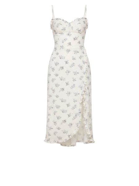 *Reformation Poise Floral Ruffle Trim Sweetheart Corset Cami Midi Dress, Size 8
