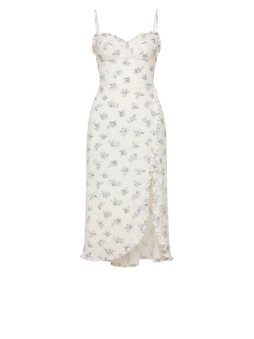*Reformation Poise Floral Ruffle Trim Sweetheart Corset Cami Midi Dress, Size 8