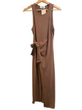 *Lanston Stretch Knit Sleeveless Round Neck Side Tie Waist Faux Wrap Midi Dress, Size M