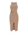 *Lanston Stretch Knit Sleeveless Round Neck Side Tie Waist Faux Wrap Midi Dress, Size M