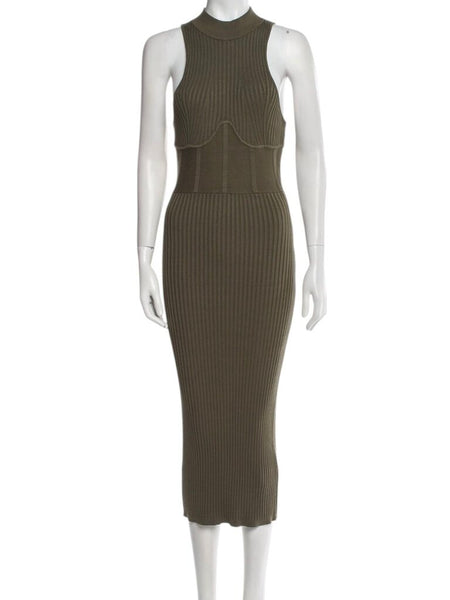 *NWT Andrea Iyamah Nesi Ribbed Knit Sleeveless Halterneck Bodycon Midi Dress, Size S/M