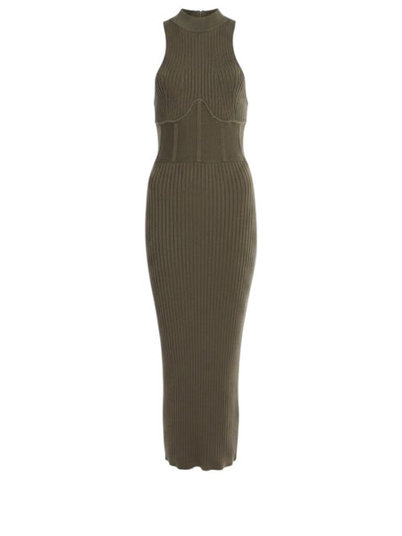 *NWT Andrea Iyamah Nesi Ribbed Knit Sleeveless Halterneck Bodycon Midi Dress, Size S/M