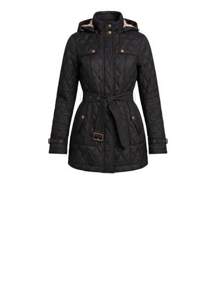^Burberry Brit Finsbridge Diamond Quilted Belted Removable Hood Trench Puffer Coat, Size P=XS