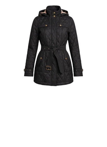 ^Burberry Brit Finsbridge Diamond Quilted Belted Removable Hood Trench Puffer Coat, Size P=XS