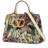 *Valentino Garavani VSling Small Leather & Floral Jacquard Logo Flip Lock Top Handle Crossbody Bag