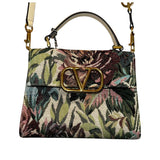 *Valentino Garavani VSling Small Leather & Floral Jacquard Logo Flip Lock Top Handle Crossbody Bag