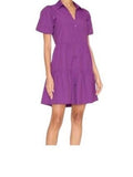 *Brochu Walker Havana Puff Sleeve Collared V-Neck Button-Up Tiered Mini Dress, Size S