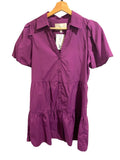 *Brochu Walker Havana Puff Sleeve Collared V-Neck Button-Up Tiered Mini Dress, Size S