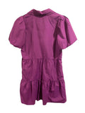 *Brochu Walker Havana Puff Sleeve Collared V-Neck Button-Up Tiered Mini Dress, Size S