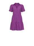 *Brochu Walker Havana Puff Sleeve Collared V-Neck Button-Up Tiered Mini Dress, Size S