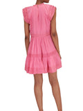 *Veronica Beard Keely Ramie Braid Trim Cap Sleeve Ruffle Neck Tiered Mini Dress, Size 6