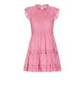 *Veronica Beard Keely Ramie Braid Trim Cap Sleeve Ruffle Neck Tiered Mini Dress, Size 6
